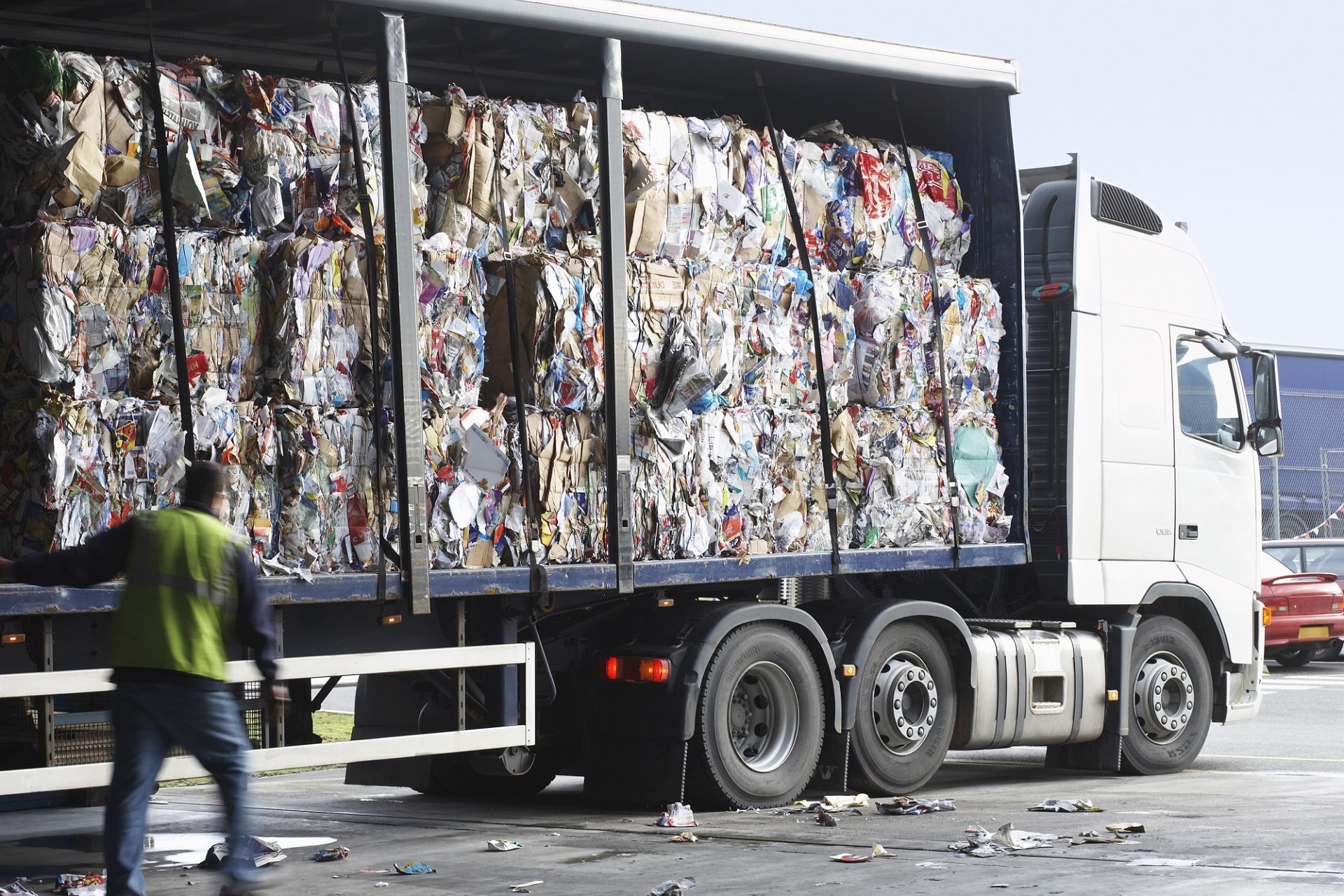 Stacks Of Recycled Paper In Lorry